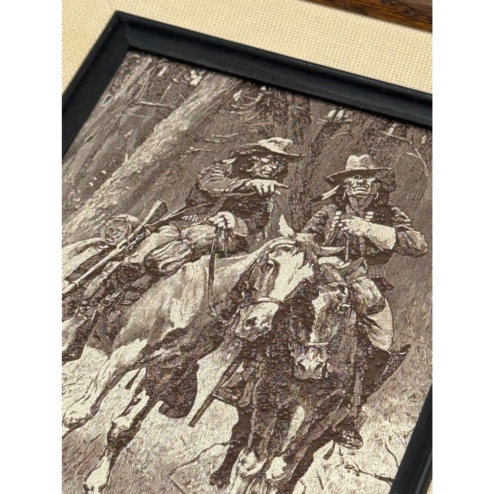 Vintage 1970s Frederic Remington "Cheyenne Scouts" Embossed Vintage Framed Print - Picture 3 of 10
